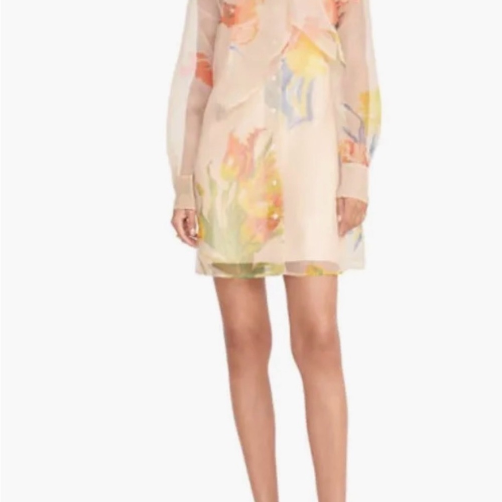 STAUD Sheer Floral Long Sleeve Dress